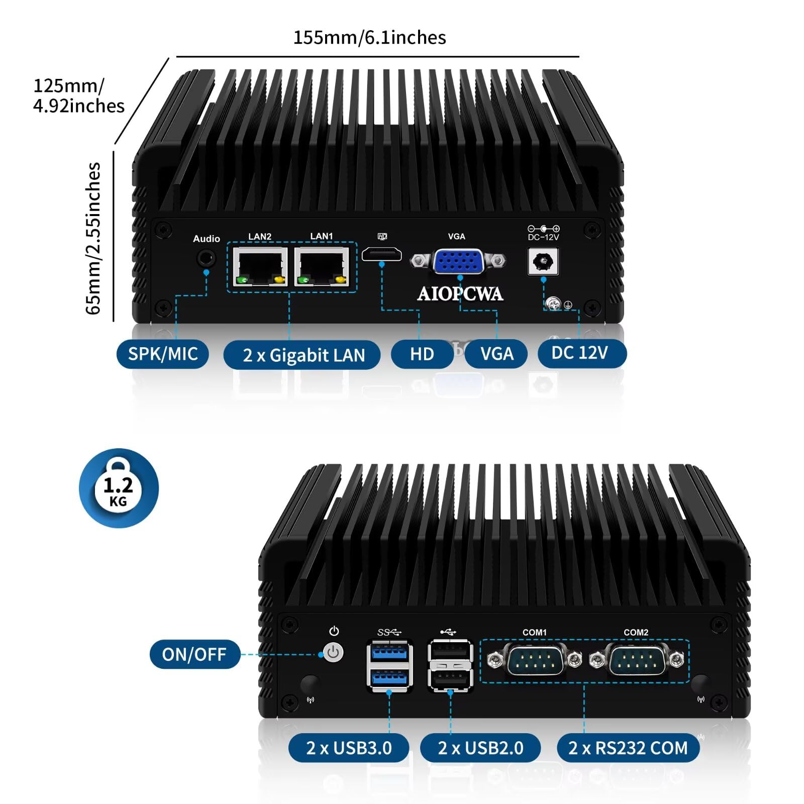 Amazon.co.jp: AIOPCWA ファンレス ミニPC、産業用 商業用 組込PC